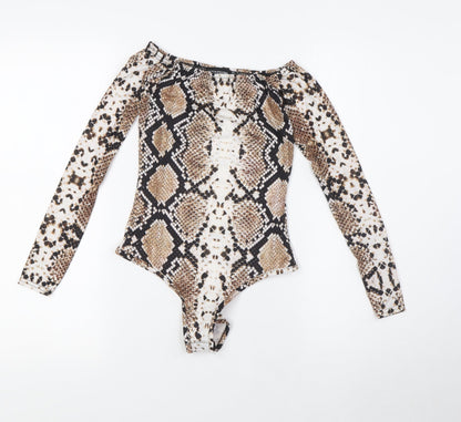 PRETTYLITTLETHING Womens Multicoloured Animal Print Polyester Bodysuit One-Piece Size 4 Snap