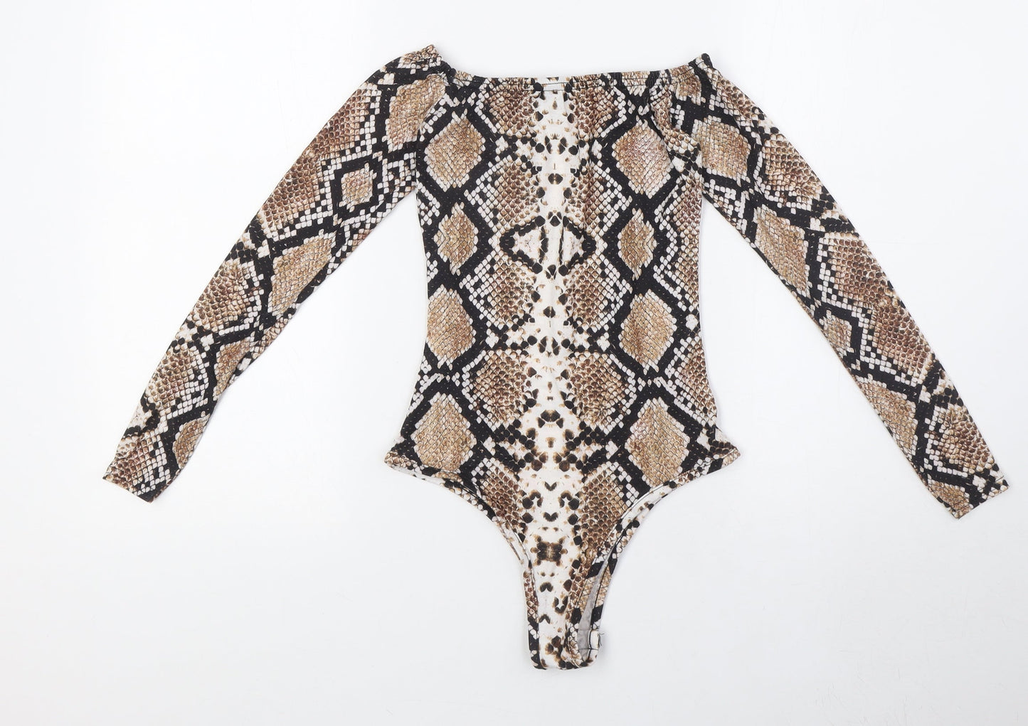 PRETTYLITTLETHING Womens Multicoloured Animal Print Polyester Bodysuit One-Piece Size 4 Snap