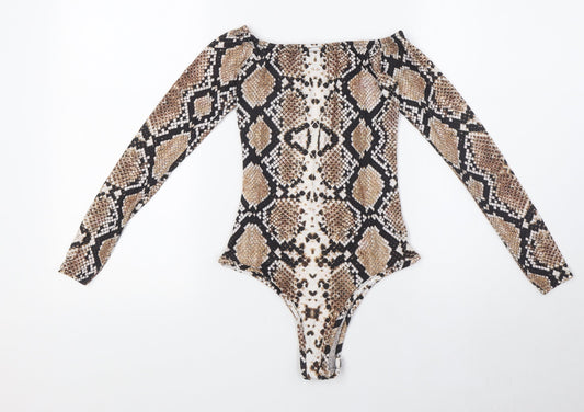 PRETTYLITTLETHING Womens Multicoloured Animal Print Polyester Bodysuit One-Piece Size 4 Snap