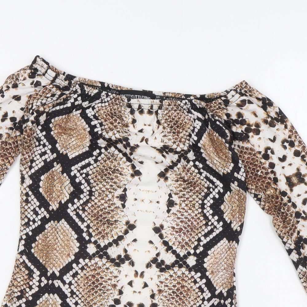 PRETTYLITTLETHING Womens Multicoloured Animal Print Polyester Bodysuit One-Piece Size 4 Snap