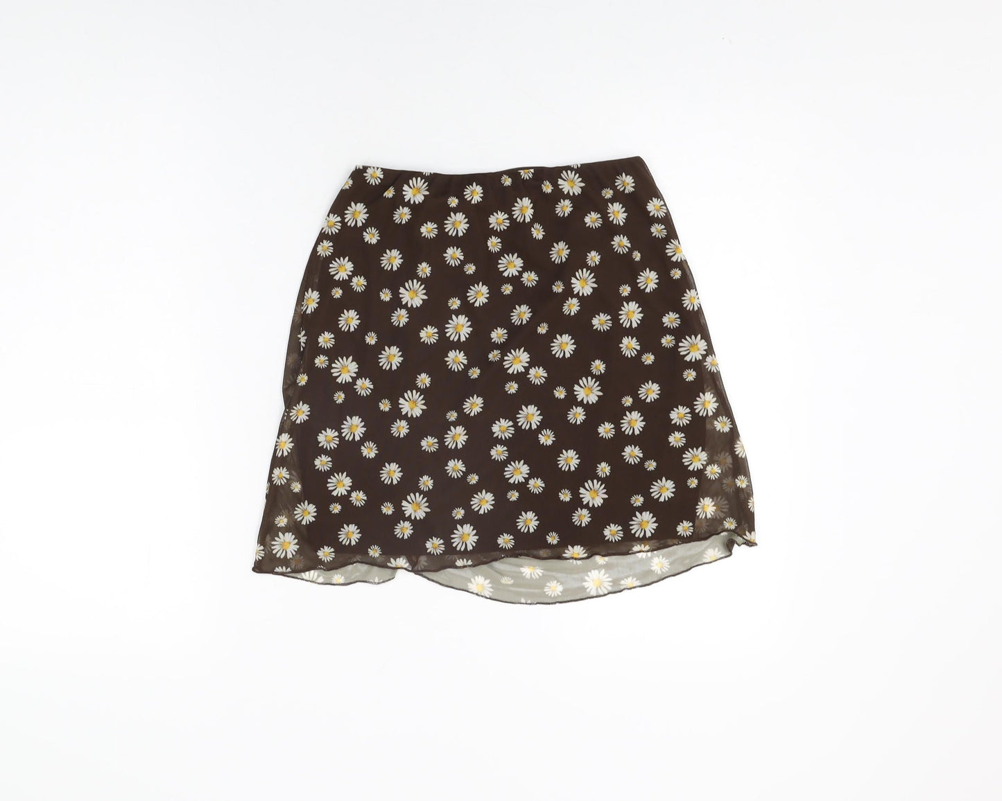 Pull&Bear Womens Brown Floral Cotton Mini Skirt Size M Drawstring