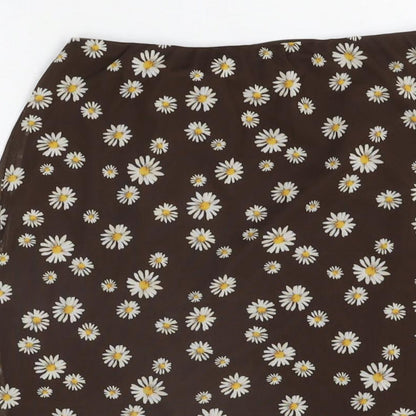 Pull&Bear Womens Brown Floral Cotton Mini Skirt Size M Drawstring
