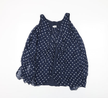 H Trend Womens Blue Polka Dot Viscose Basic T-Shirt Size S Round Neck