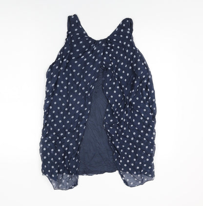 H Trend Womens Blue Polka Dot Viscose Basic T-Shirt Size S Round Neck