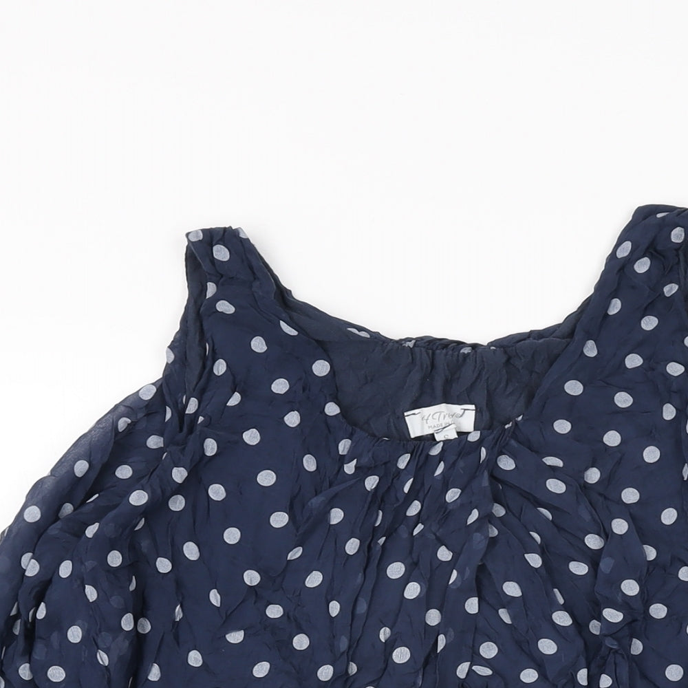 H Trend Womens Blue Polka Dot Viscose Basic T-Shirt Size S Round Neck