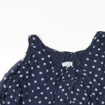 H Trend Womens Blue Polka Dot Viscose Basic T-Shirt Size S Round Neck