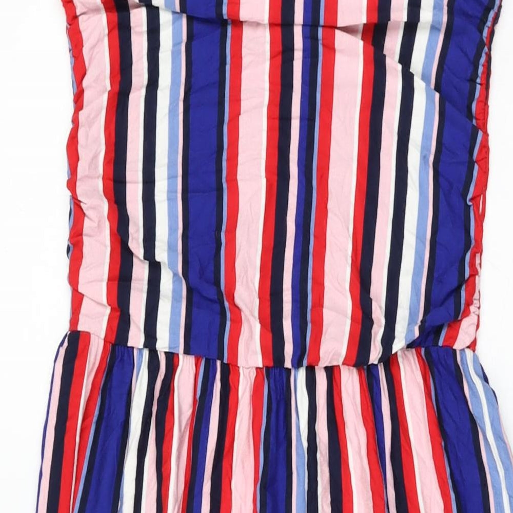 Oasis Womens Multicoloured Striped Viscose Shift Size S Off the Shoulder Pullover