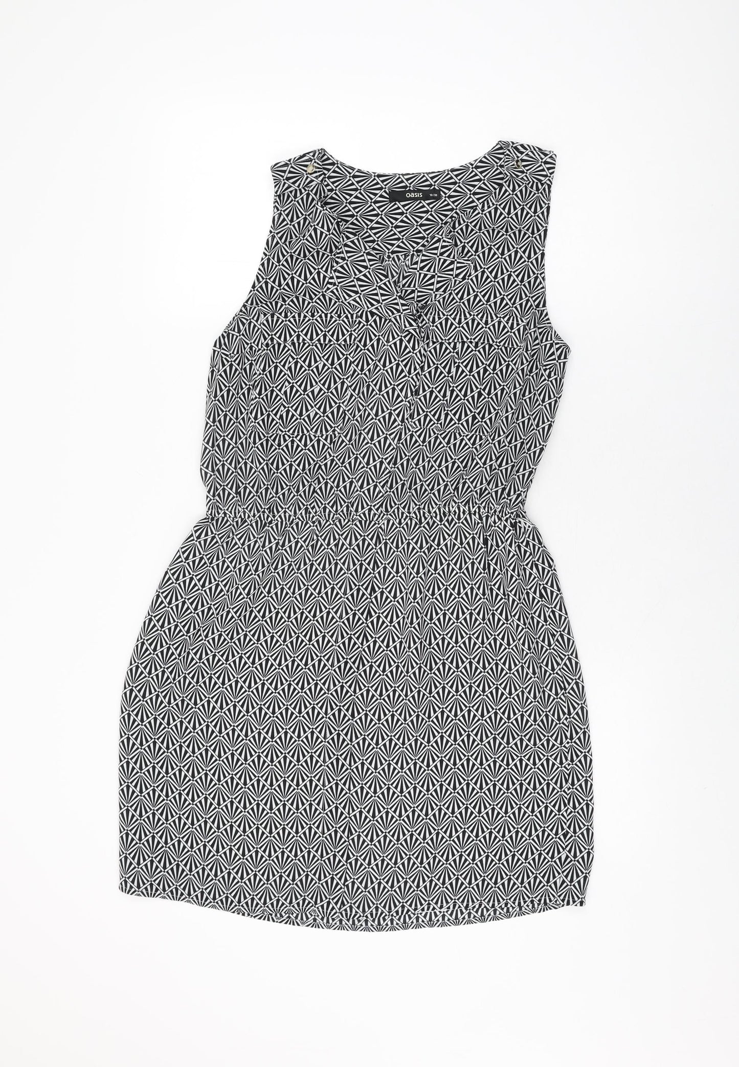 Oasis Womens Black Geometric Polyester Mini Size 10 V-Neck Pullover