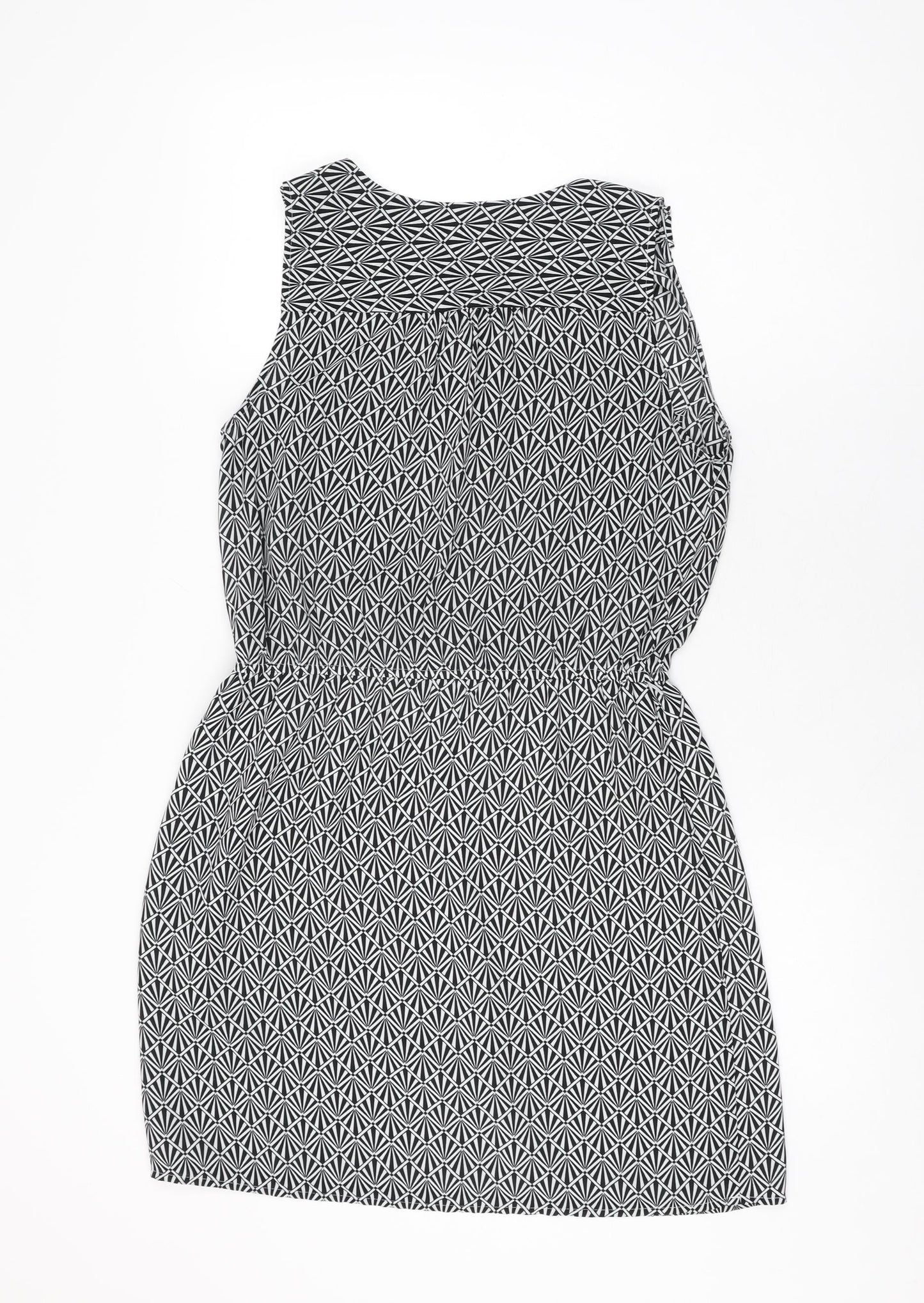 Oasis Womens Black Geometric Polyester Mini Size 10 V-Neck Pullover