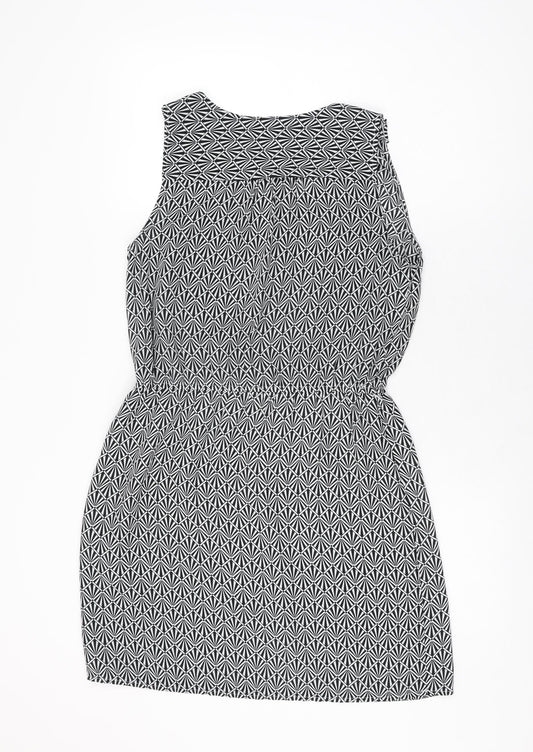 Oasis Womens Black Geometric Polyester Mini Size 10 V-Neck Pullover