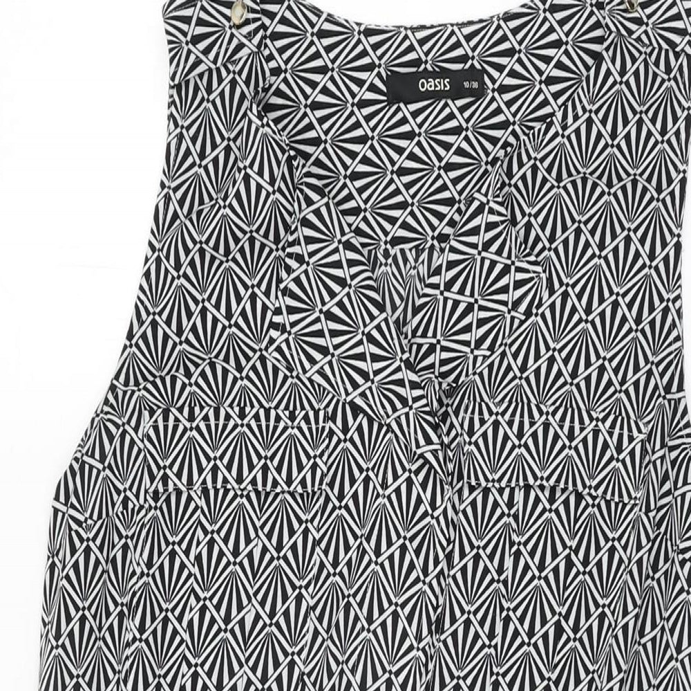 Oasis Womens Black Geometric Polyester Mini Size 10 V-Neck Pullover