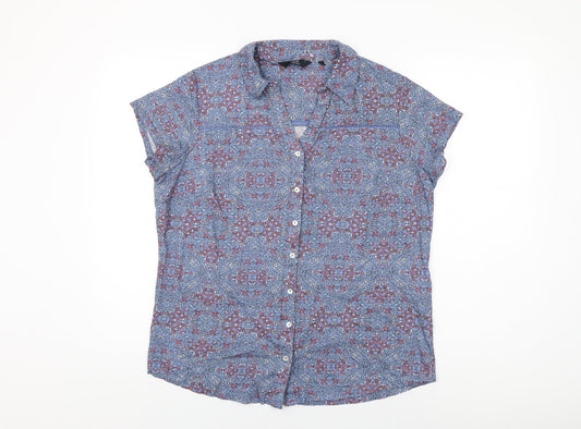 Womens UK Size 16 Isle Blue Basic Button-Up