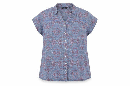 Womens UK Size 16 Isle Blue Basic Button-Up
