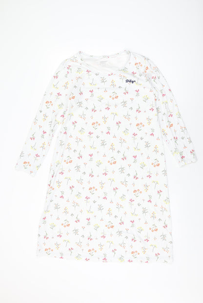 Lands' End Womens White Floral Cotton Shift Size S Round Neck Pullover