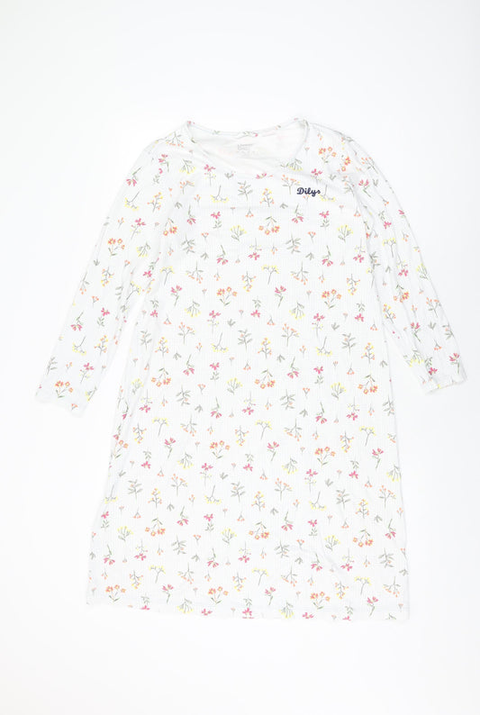 Lands' End Womens White Floral Cotton Shift Size S Round Neck Pullover