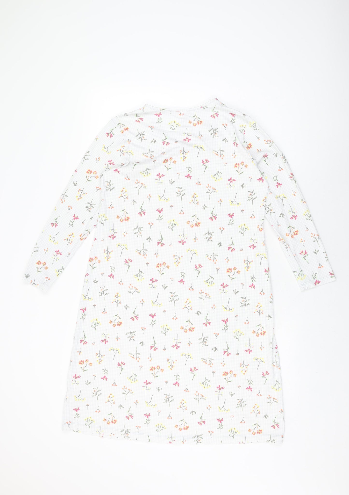 Lands' End Womens White Floral Cotton Shift Size S Round Neck Pullover