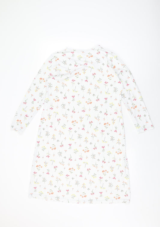 Lands' End Womens White Floral Cotton Shift Size S Round Neck Pullover