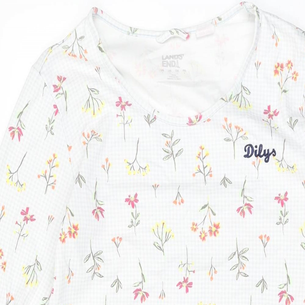 Lands' End Womens White Floral Cotton Shift Size S Round Neck Pullover