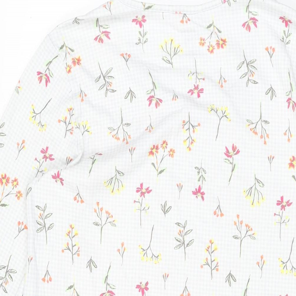 Lands' End Womens White Floral Cotton Shift Size S Round Neck Pullover