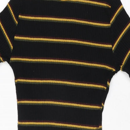 Zara Womens Black Striped Polyester Bodycon Size S Round Neck Pullover