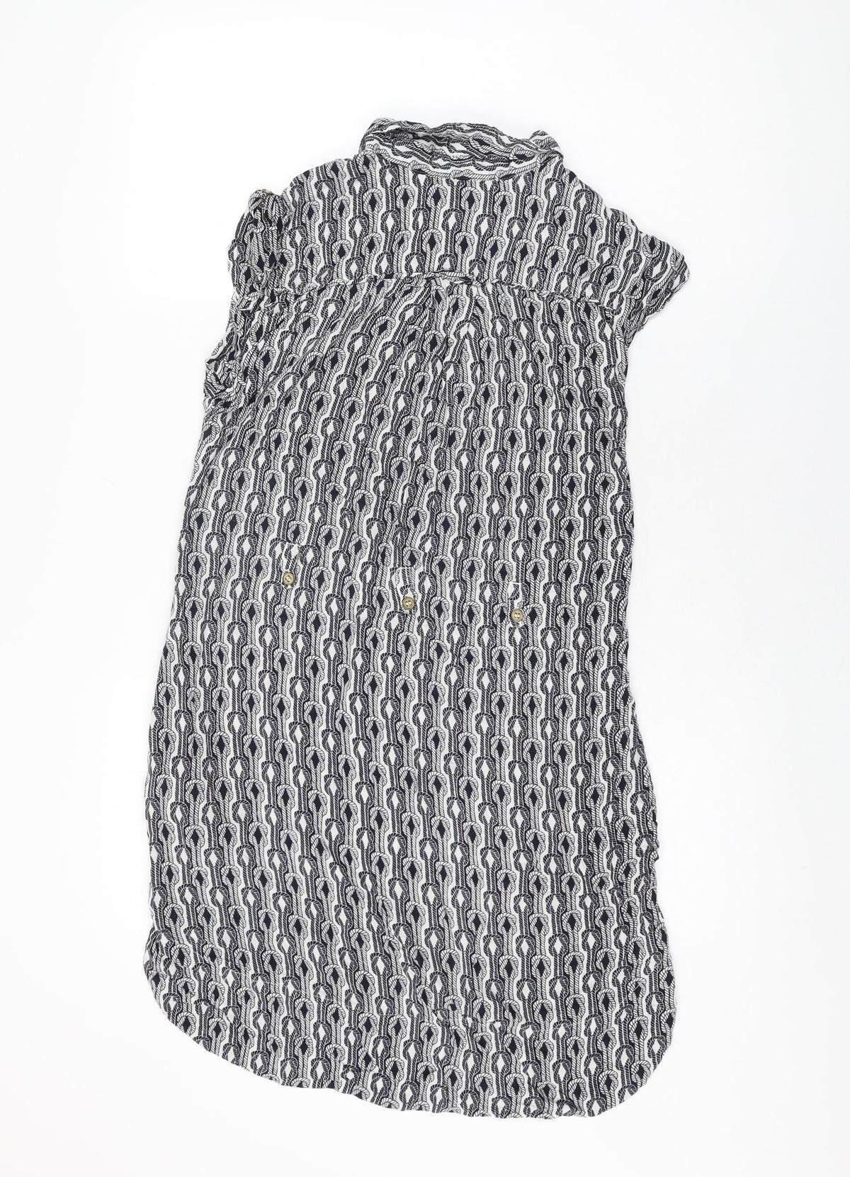 Warehouse Womens Blue Geometric Viscose Shift Size 12 Collared Button