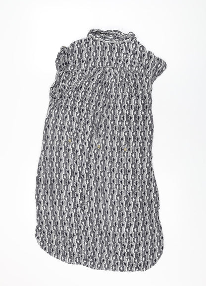 Warehouse Womens Blue Geometric Viscose Shift Size 12 Collared Button