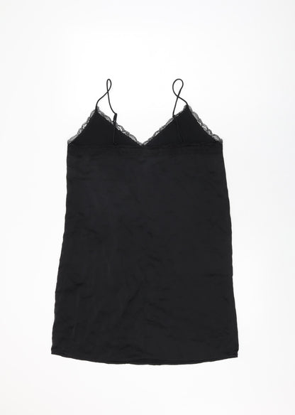 H&M Womens Black Polyester Slip Dress Size S V-Neck Pullover