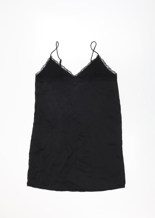 H&M Womens Black Polyester Slip Dress Size S V-Neck Pullover