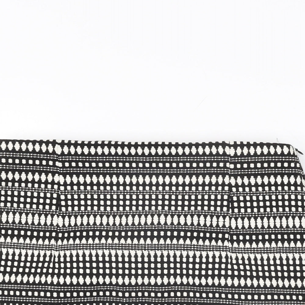 Zara Womens Black Geometric Cotton Mini Skirt Size M Zip