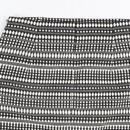 Zara Womens Black Geometric Cotton Mini Skirt Size M Zip
