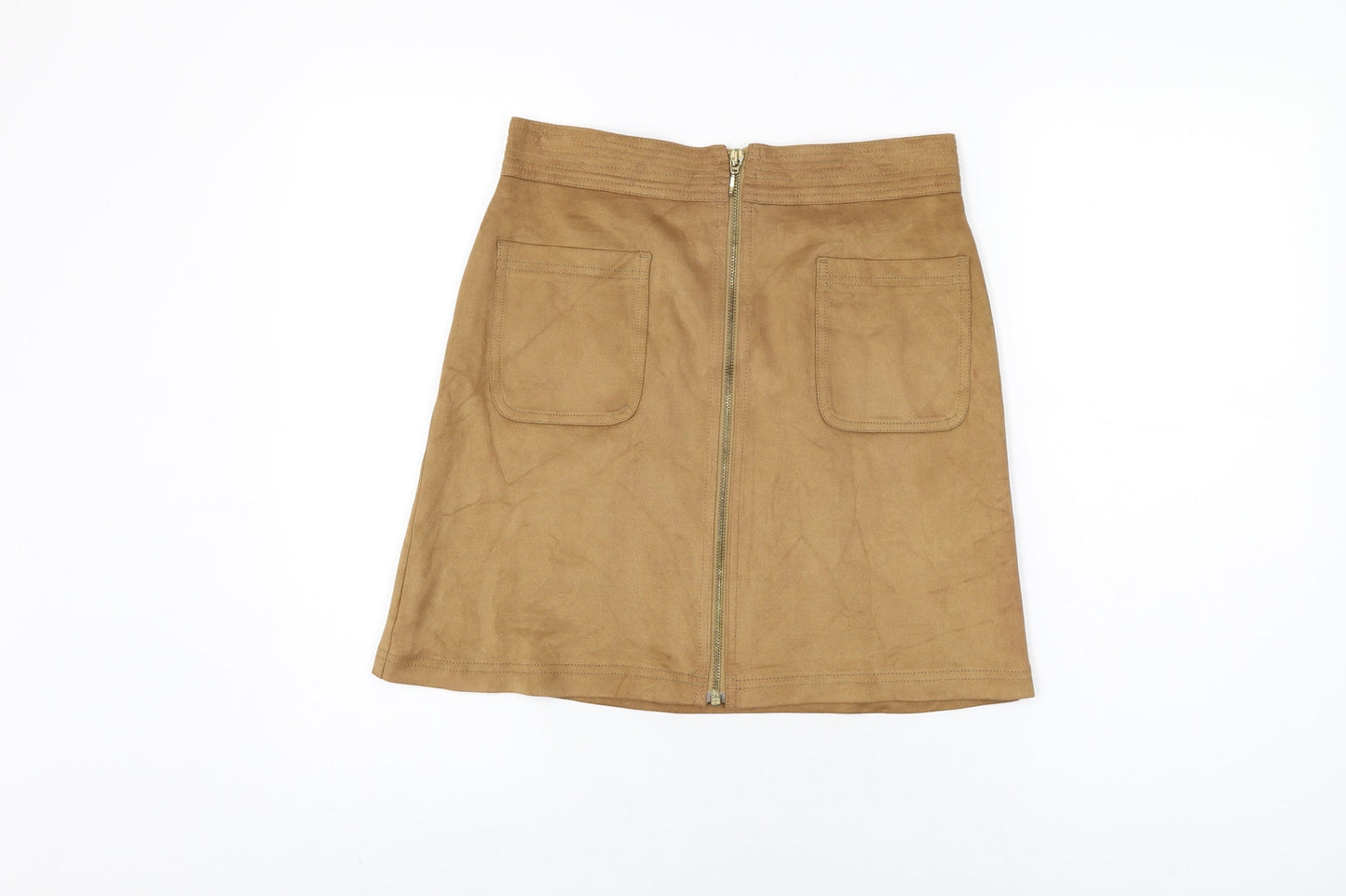 Marks and Spencer Womens Brown Polyester A-Line Skirt Size 10 Zip