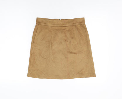 Marks and Spencer Womens Brown Polyester A-Line Skirt Size 10 Zip