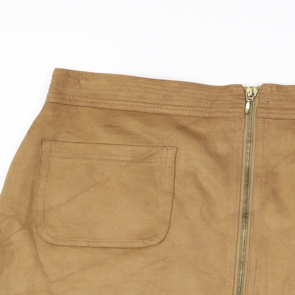 Marks and Spencer Womens Brown Polyester A-Line Skirt Size 10 Zip