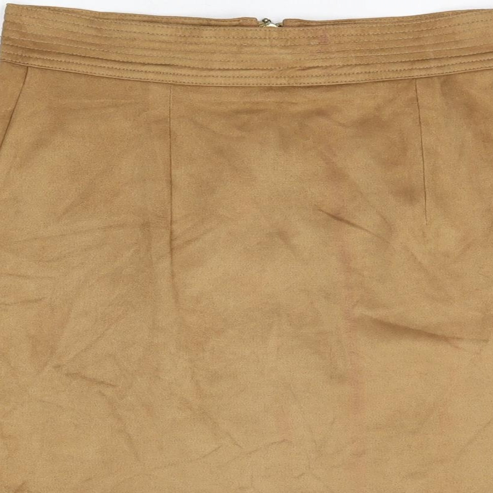 Marks and Spencer Womens Brown Polyester A-Line Skirt Size 10 Zip