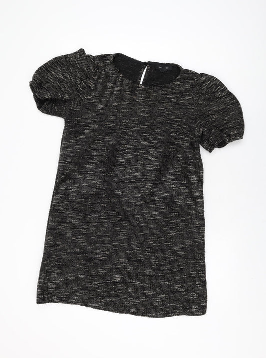 New Look Womens Black Geometric Viscose Shift Size 16 Round Neck Button