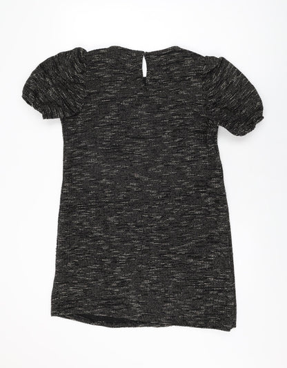 New Look Womens Black Geometric Viscose Shift Size 16 Round Neck Button