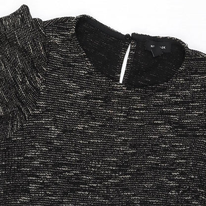 New Look Womens Black Geometric Viscose Shift Size 16 Round Neck Button