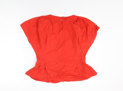 Zara Womens Red Cotton Basic T-Shirt Size S Round Neck
