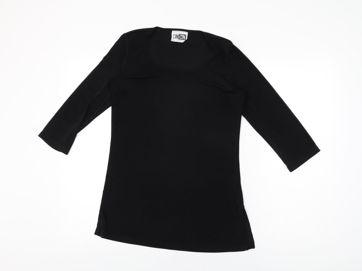 CINCIN Womens Black Polyester Basic T-Shirt Size S Round Neck