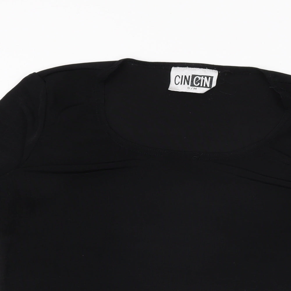 CINCIN Womens Black Polyester Basic T-Shirt Size S Round Neck