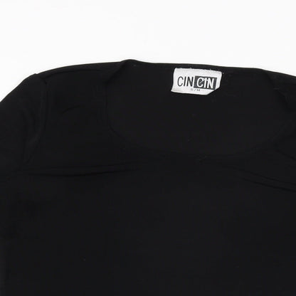 CINCIN Womens Black Polyester Basic T-Shirt Size S Round Neck