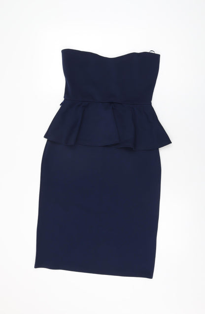 Boohoo Womens Blue Polyester Bodycon Size 12 Off the Shoulder Pullover