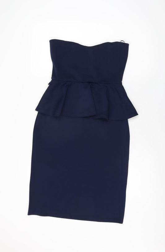 Boohoo Womens Blue Polyester Bodycon Size 12 Off the Shoulder Pullover