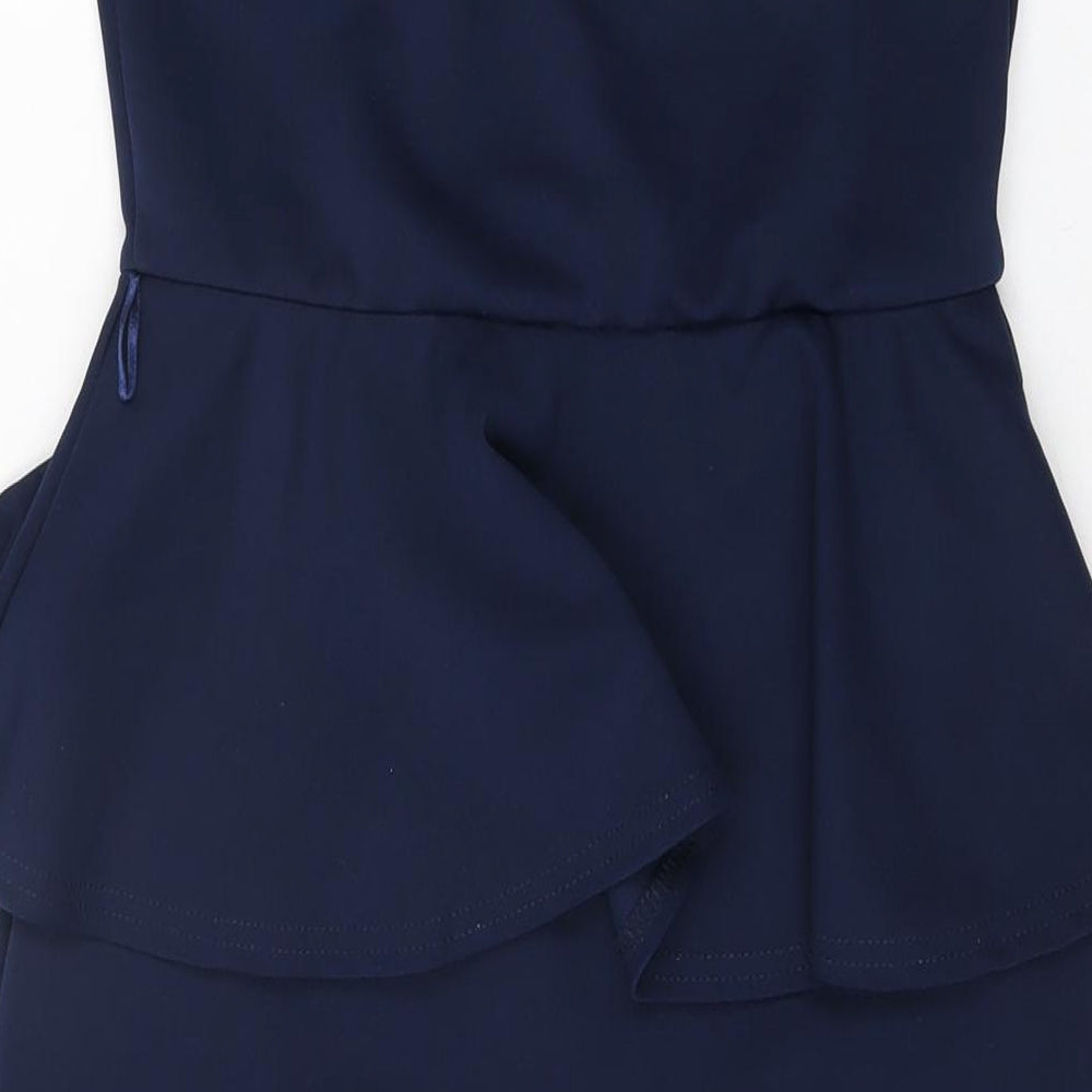 Boohoo Womens Blue Polyester Bodycon Size 12 Off the Shoulder Pullover