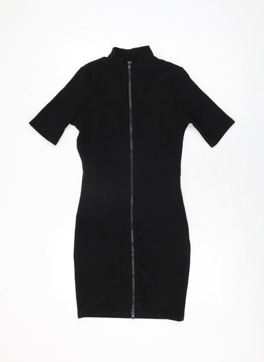 PRETTYLITTLETHING Womens Black Polyester Bodycon Size 8 High Neck Zip