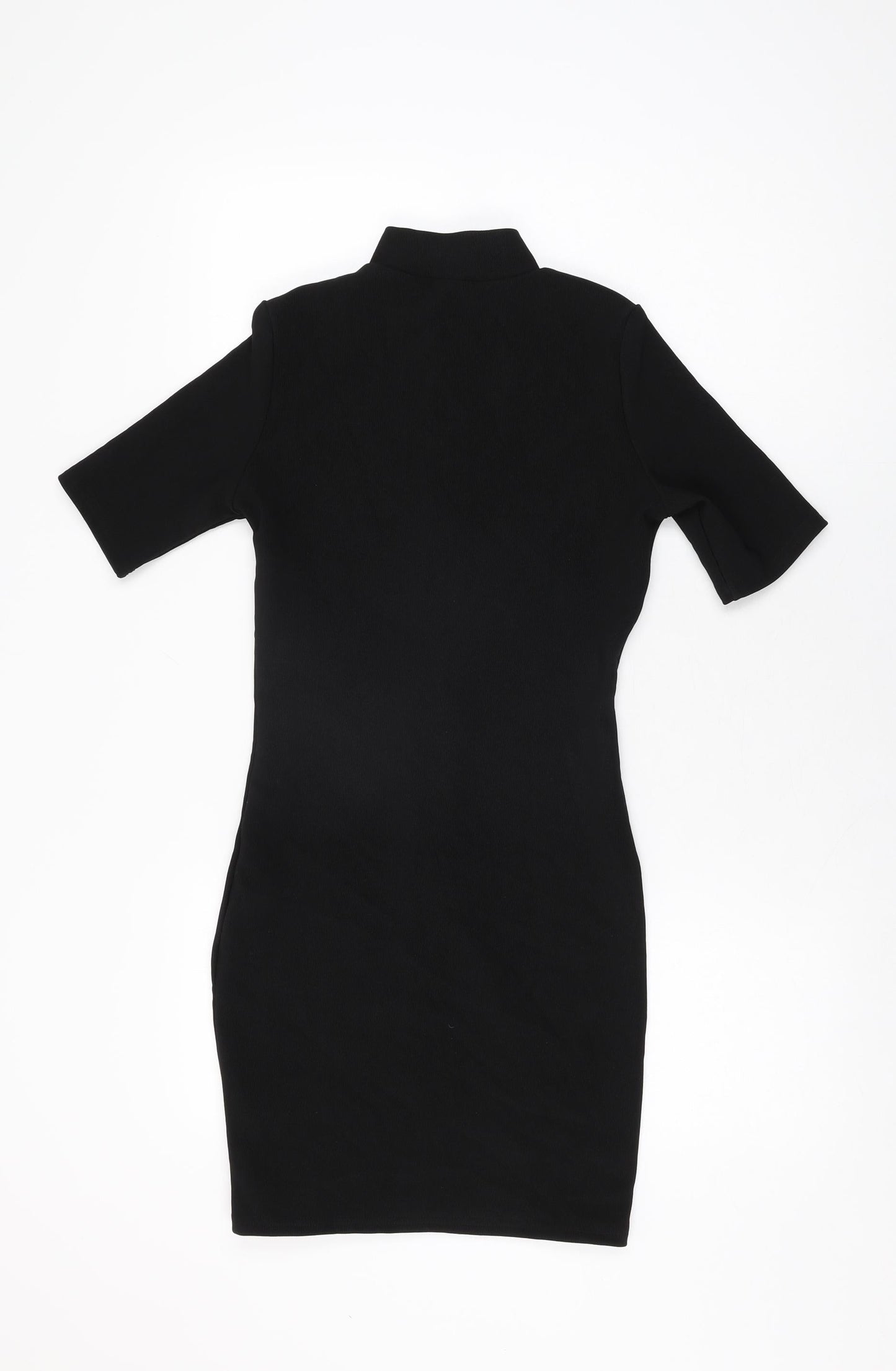 PRETTYLITTLETHING Womens Black Polyester Bodycon Size 8 High Neck Zip