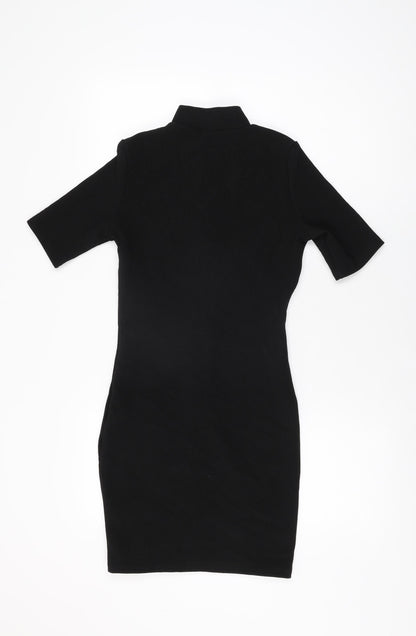PRETTYLITTLETHING Womens Black Polyester Bodycon Size 8 High Neck Zip