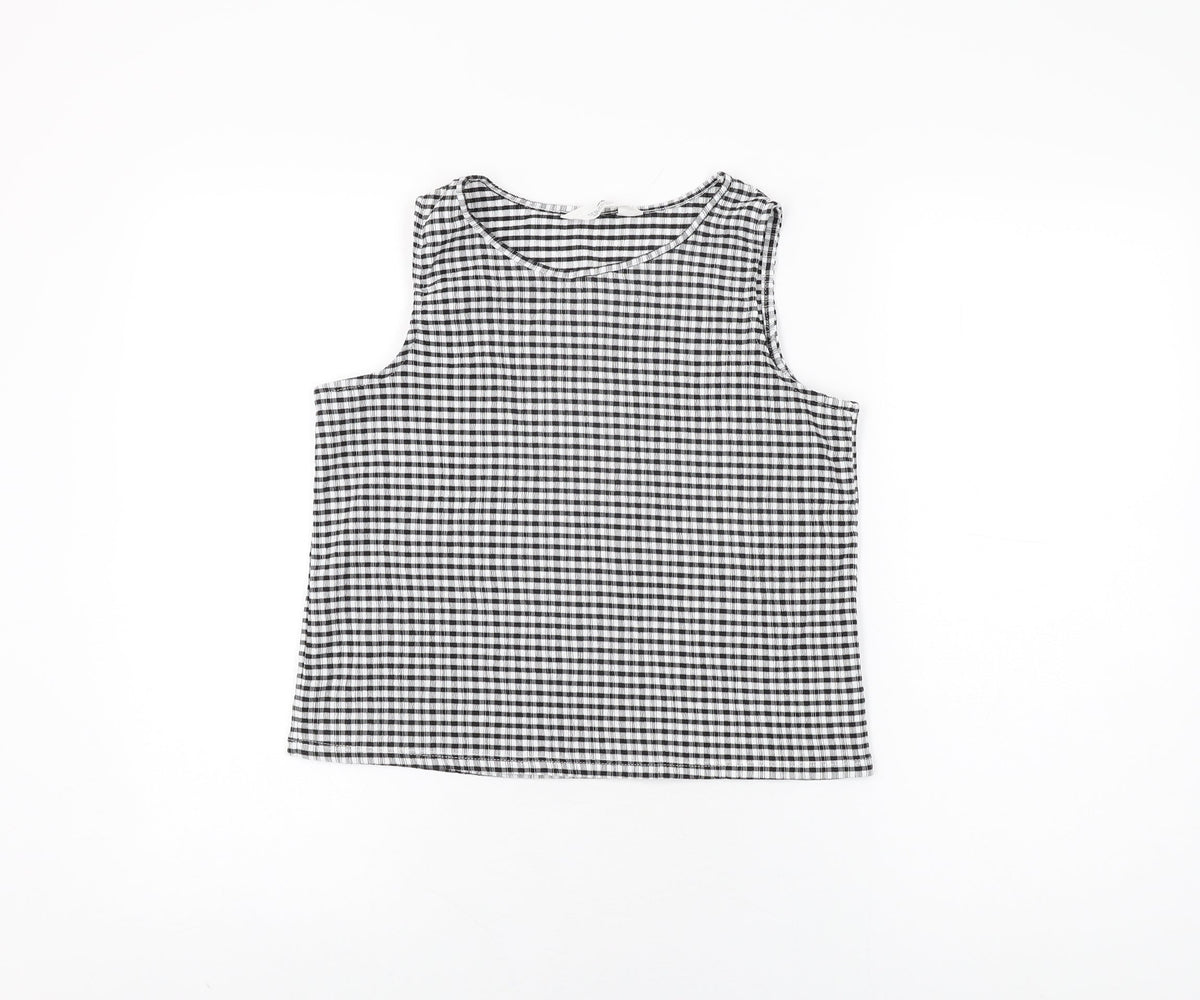 Additional front view of H&M girls’ black gingham polyester basic t-shirt, size 11-12, years round neck pullover