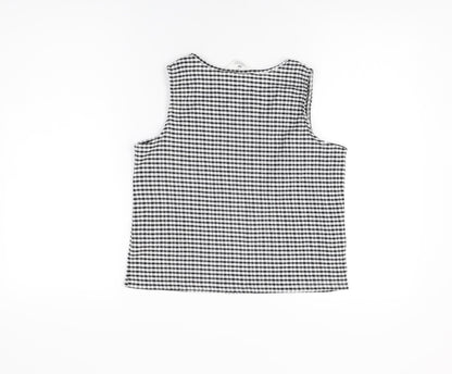Back view of H&M girls’ black gingham polyester basic t-shirt, size 11-12, years round neck pullover