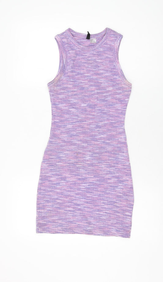 H&M Womens Purple Geometric Polyester Bodycon Size XS Round Neck Pullover